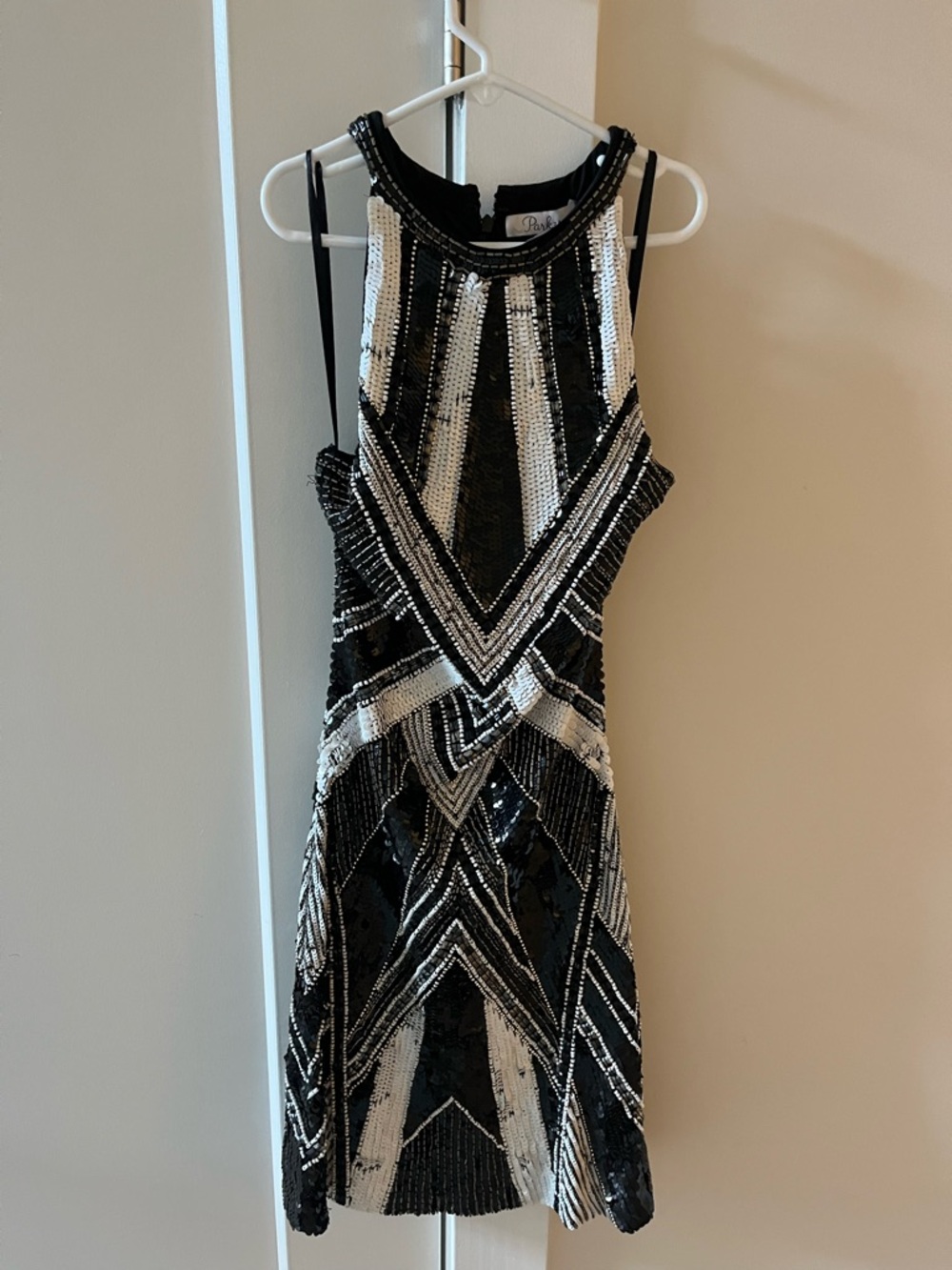 Parker NY Sequin Geometric beaded Dress - Black & White